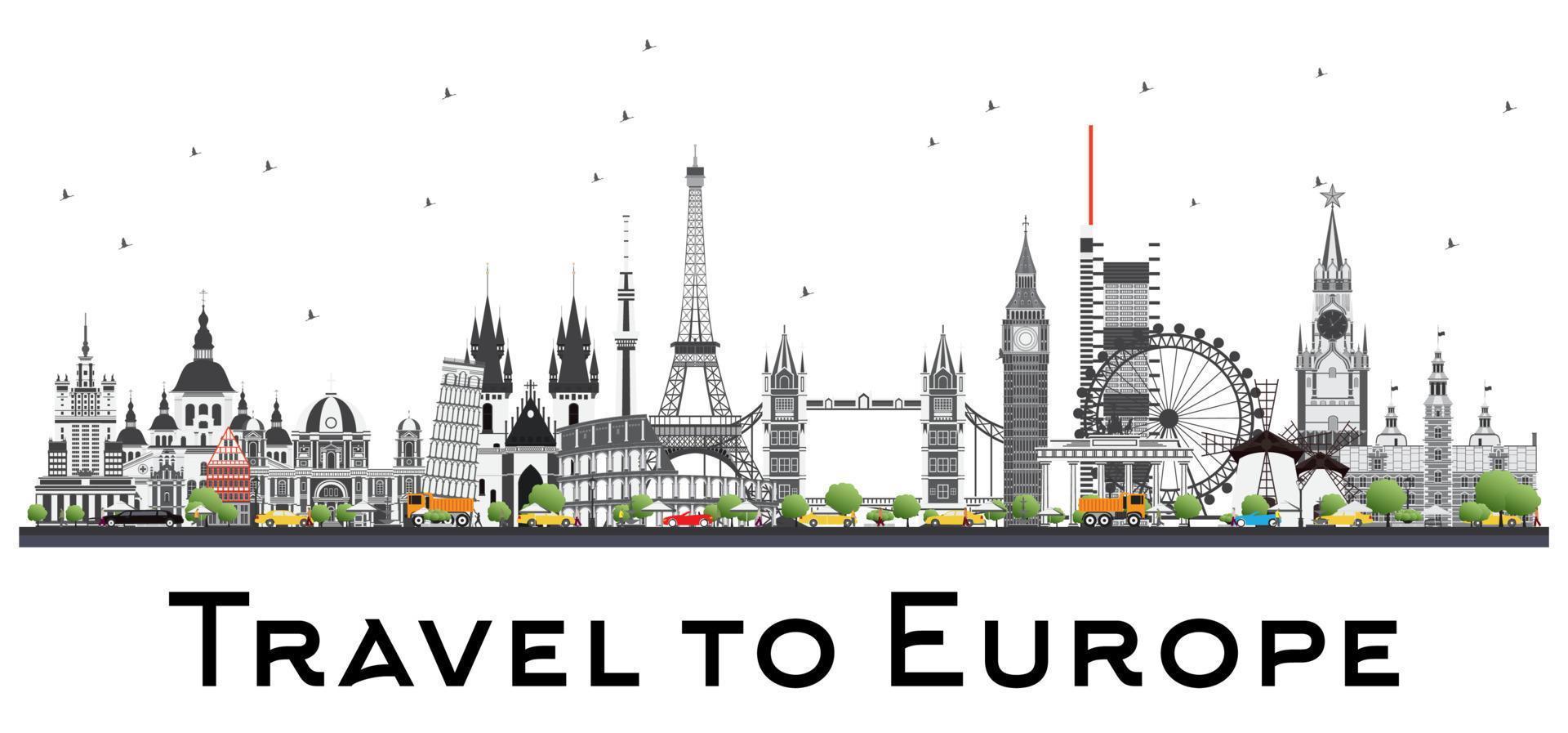 Famous Landmarks in Europe. Vector Illustration.