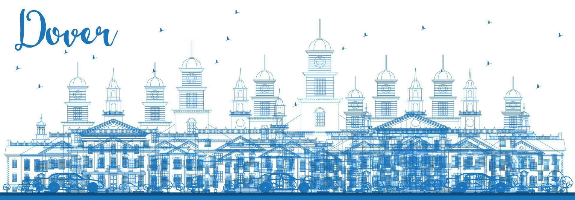 Outline Dover Skyline with Blue Buildings. vector