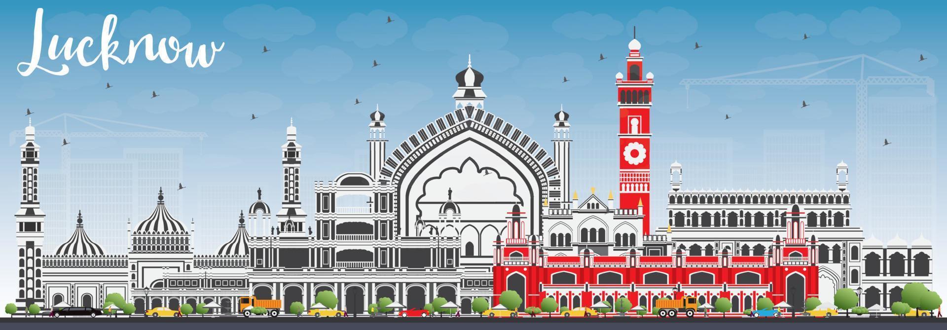 Lucknow Skyline with Gray Buildings and Blue Sky. vector