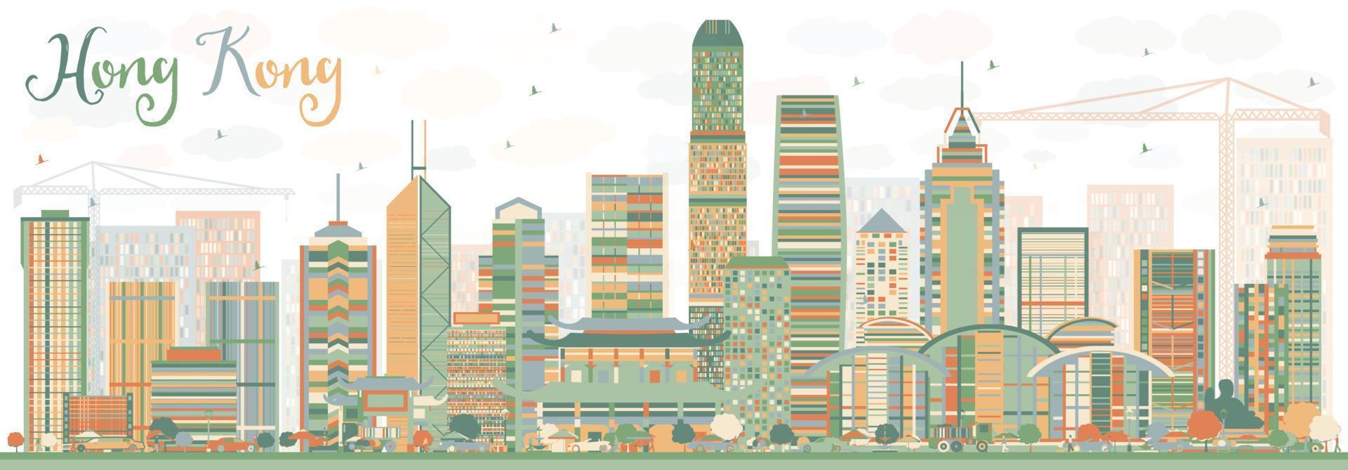 Abstract Hong Kong Skyline with Color Buildings. vector