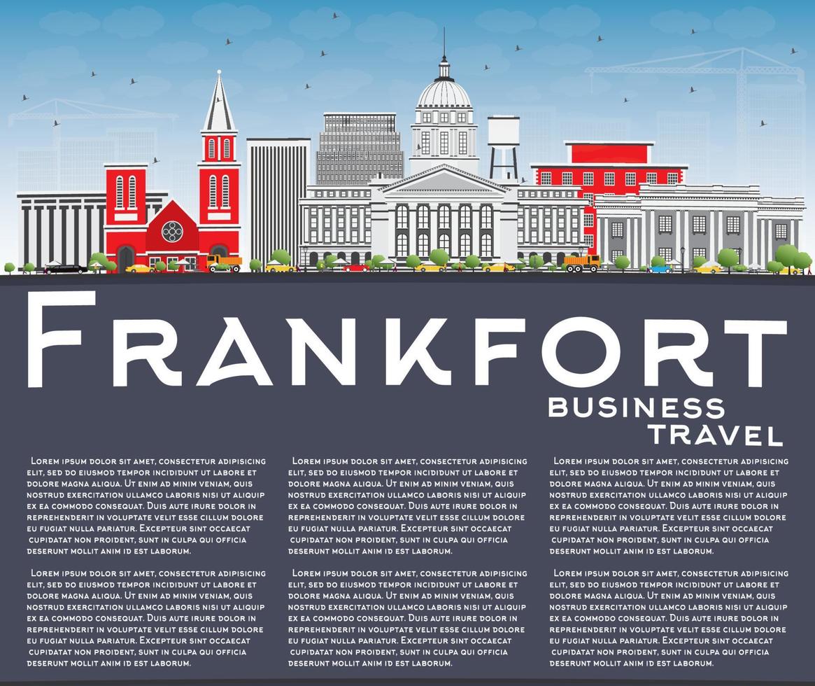 Frankfort Skyline with Gray Buildings, Blue Sky and Copy Space. vector