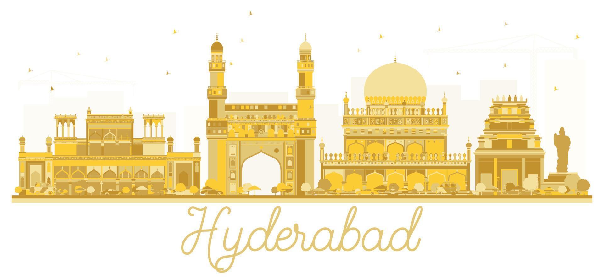 Hyderabad India City skyline golden silhouette. vector