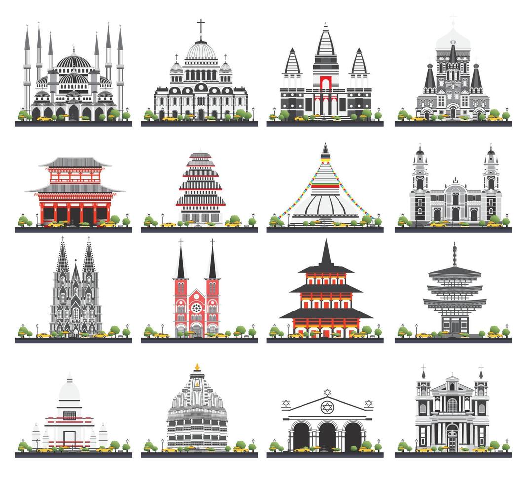 Religious Buildings Set Isolated on White Background. vector