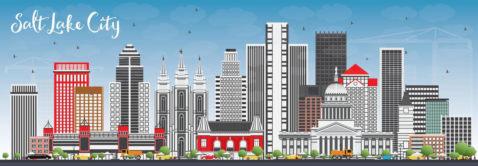 Salt Lake City Skyline with Gray Buildings and Blue Sky. vector