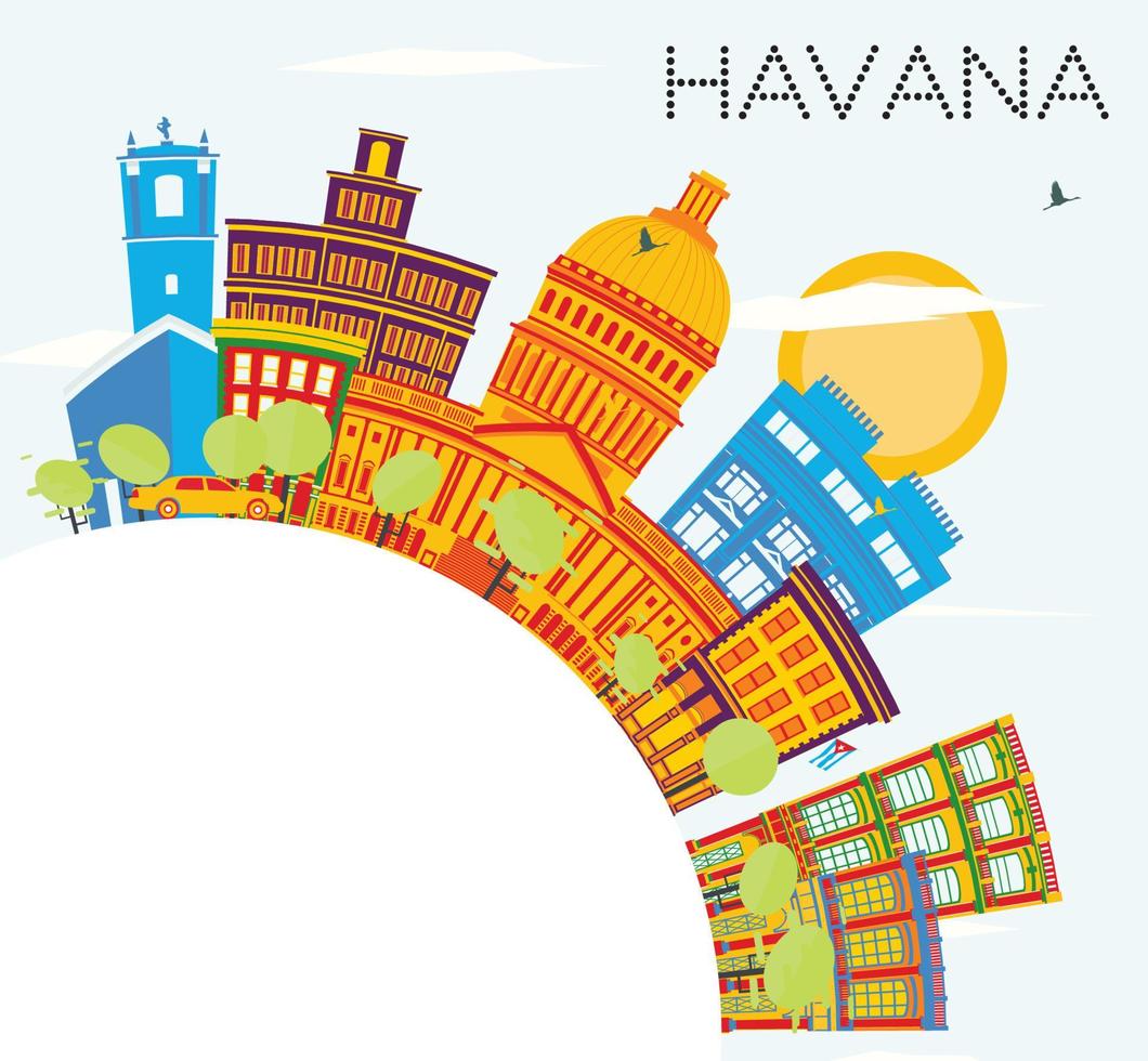 Havana Skyline with Color Buildings, Blue Sky and Copy Space. vector