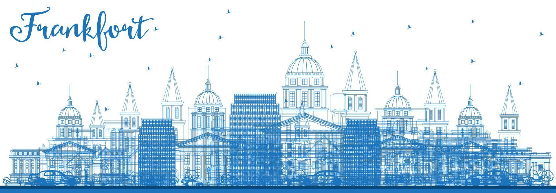 Outline Frankfort Skyline with Blue Buildings. vector