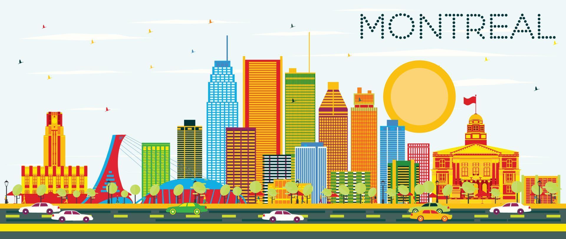 Montreal Skyline with Color Buildings and Blue Sky. vector