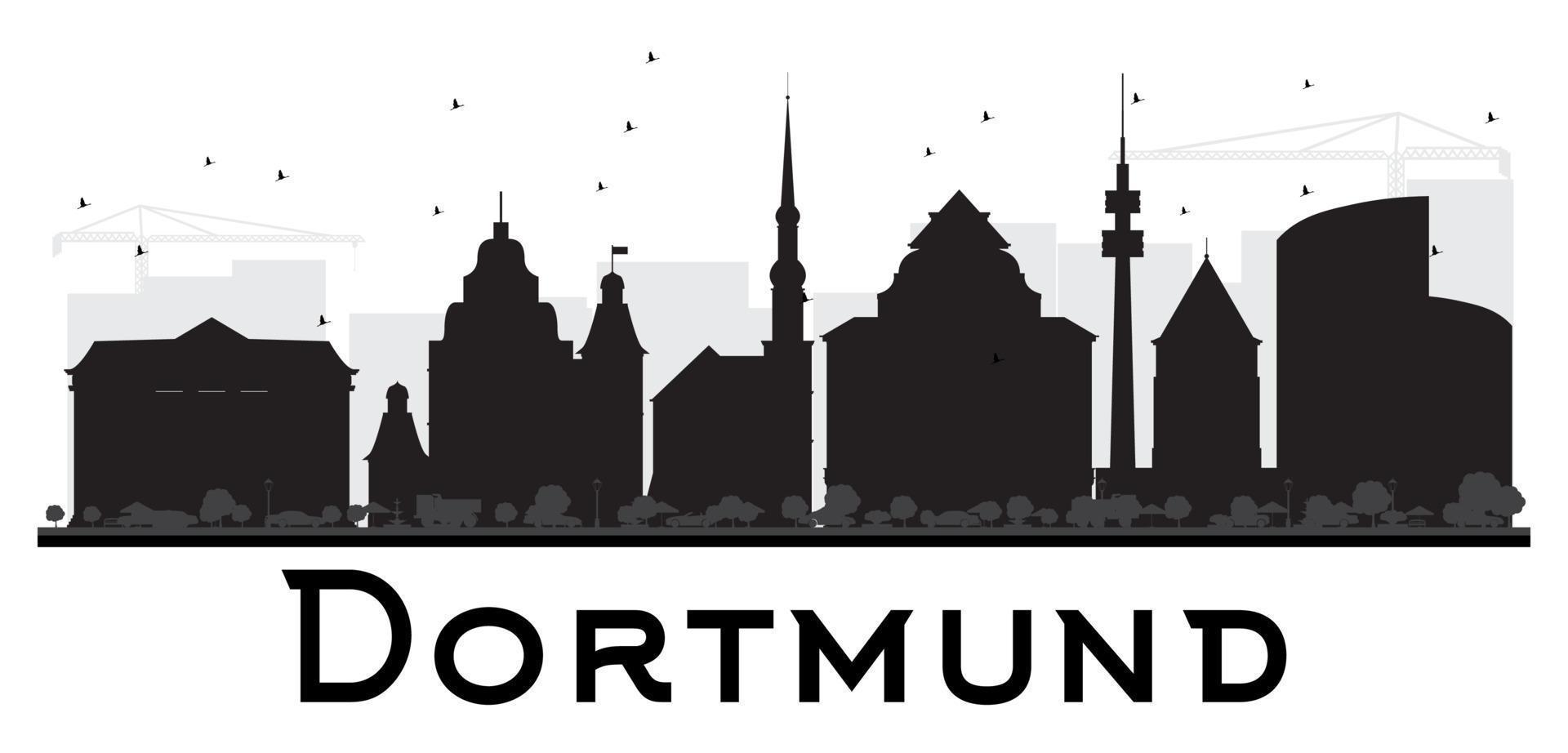 Dortmund City skyline black and white silhouette. vector