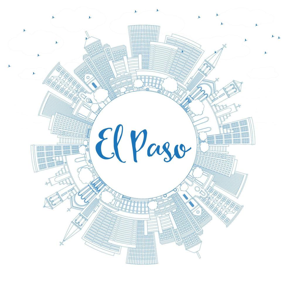 Outline El Paso Skyline with Blue Buildings and Copy Space. vector