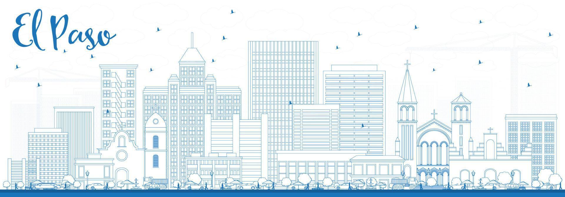 Outline El Paso Skyline with Blue Buildings. vector