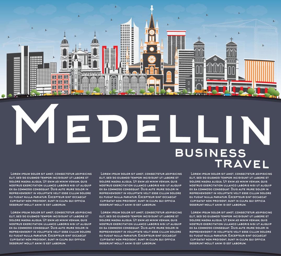 Medellin Skyline with Gray Buildings, Blue Sky and Copy Space. vector