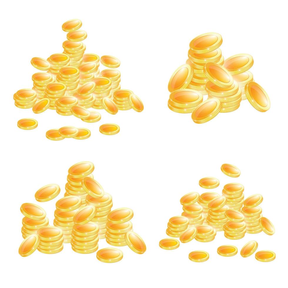 Golden Coins Set Isolated on White Background. vector