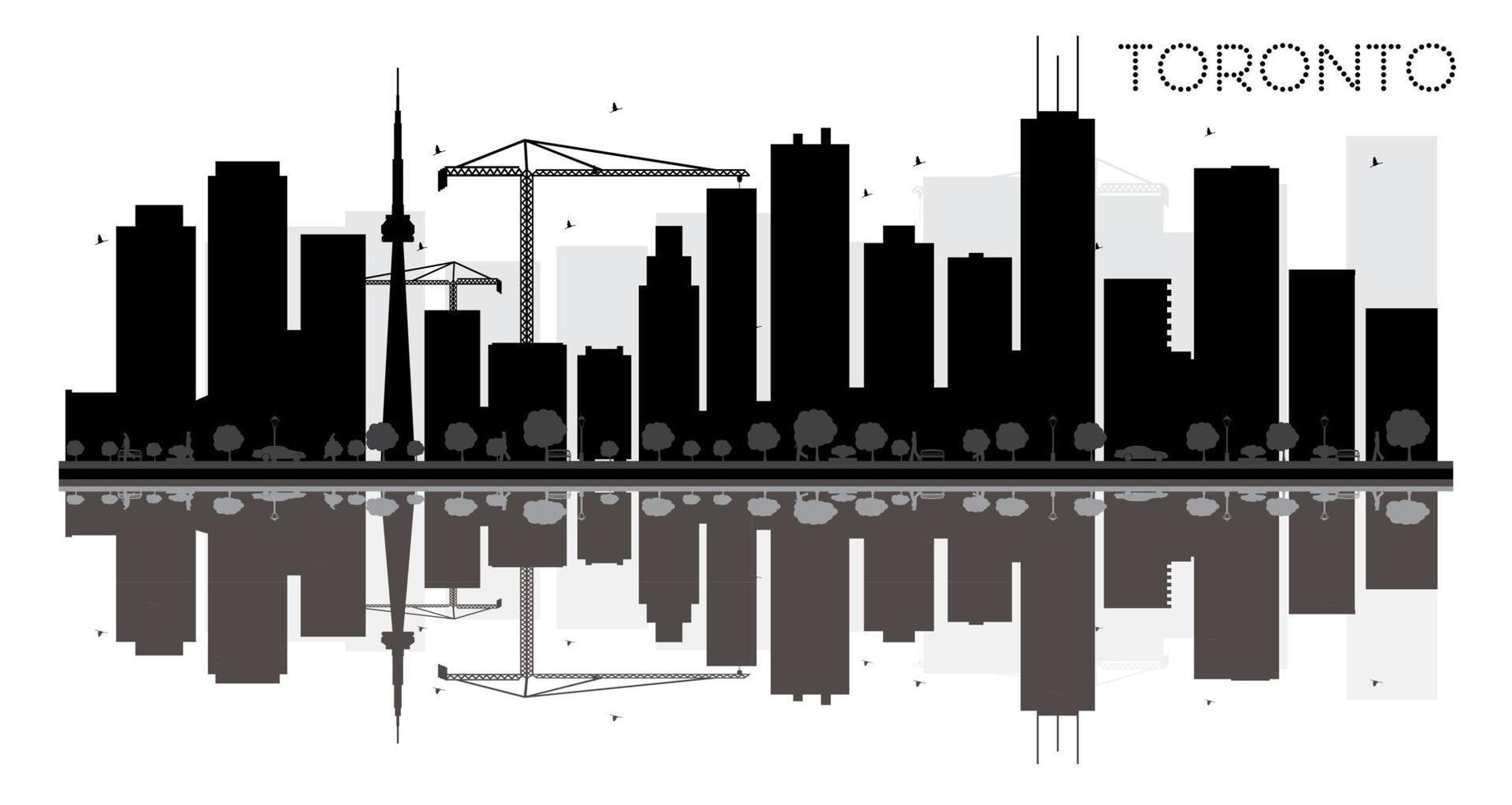 Toronto City skyline black and white silhouette with reflections. vector