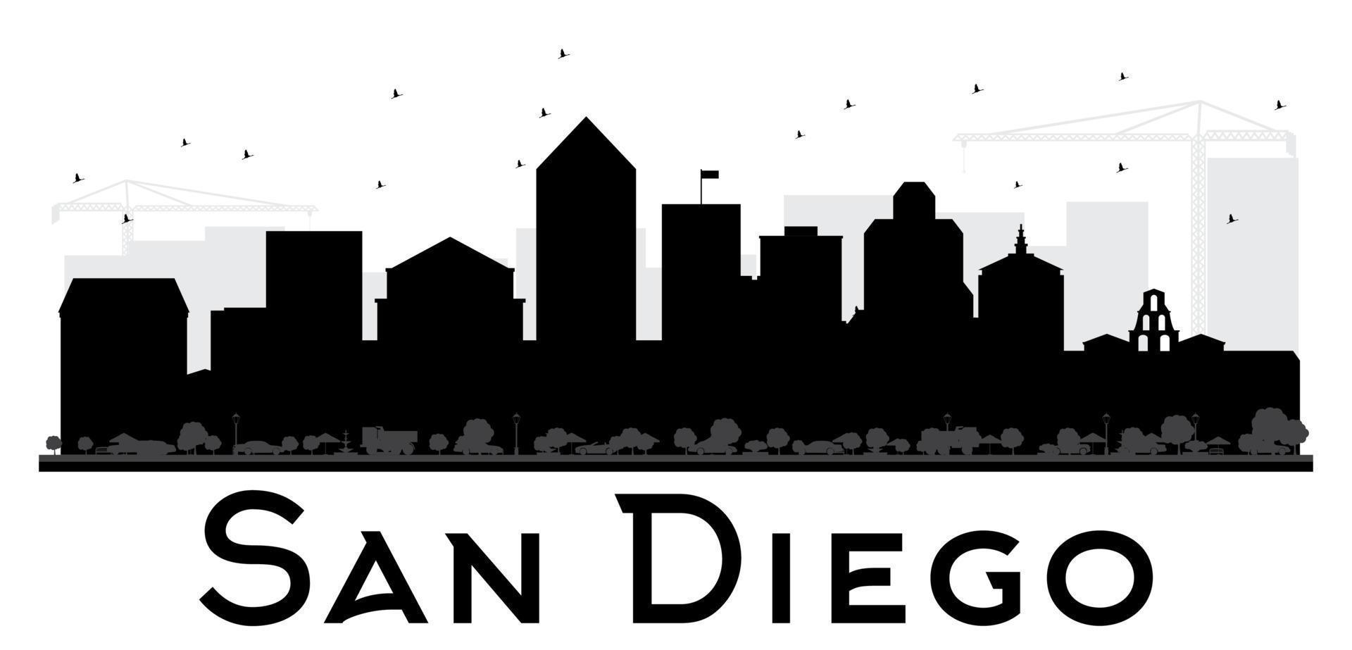 San Diego City skyline black and white silhouette. vector