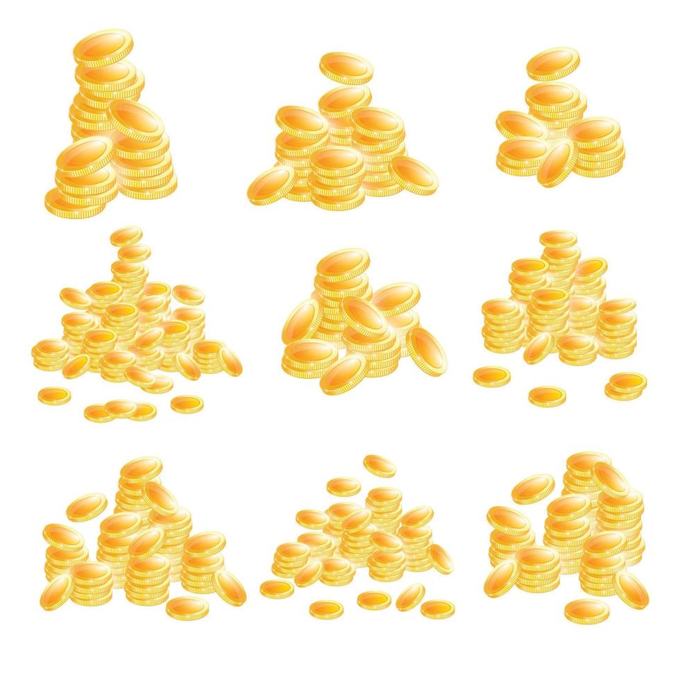 Golden Coins Set Isolated on White Background. vector