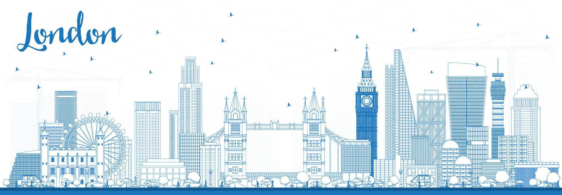 delinear el horizonte de Londres con edificios azules. vector