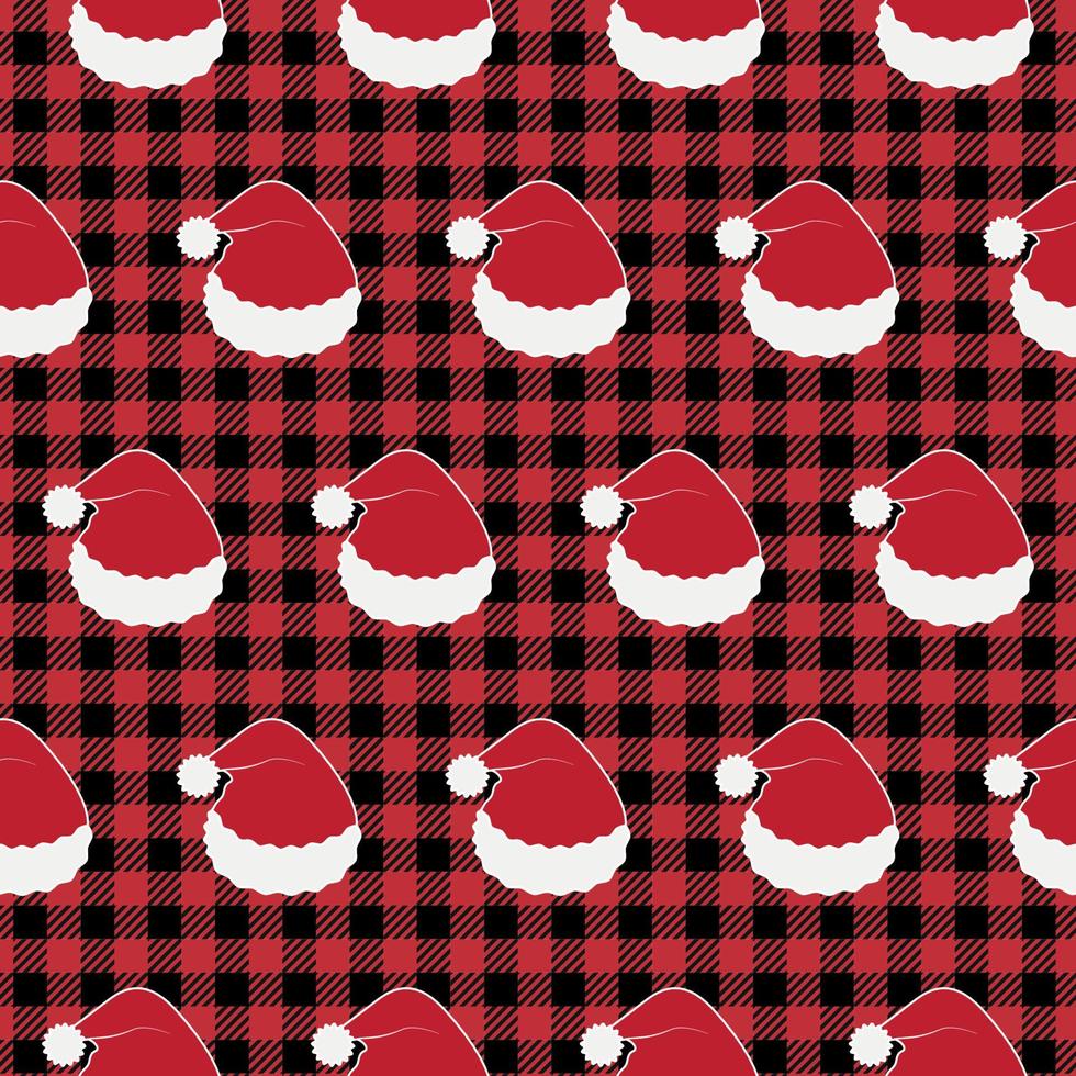 Buffalo plaid Christmas Jingle Bells on the background of the music page. Festive seamless pattern. Vector illustration.