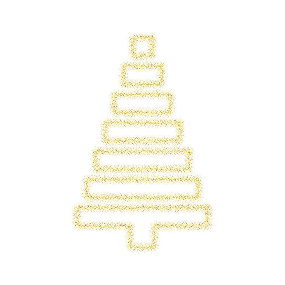 Christmas golden tree decoration of gold glitter shining sparkles on white transparent background. Vector glittering shine tree for Christmas or New Year design template
