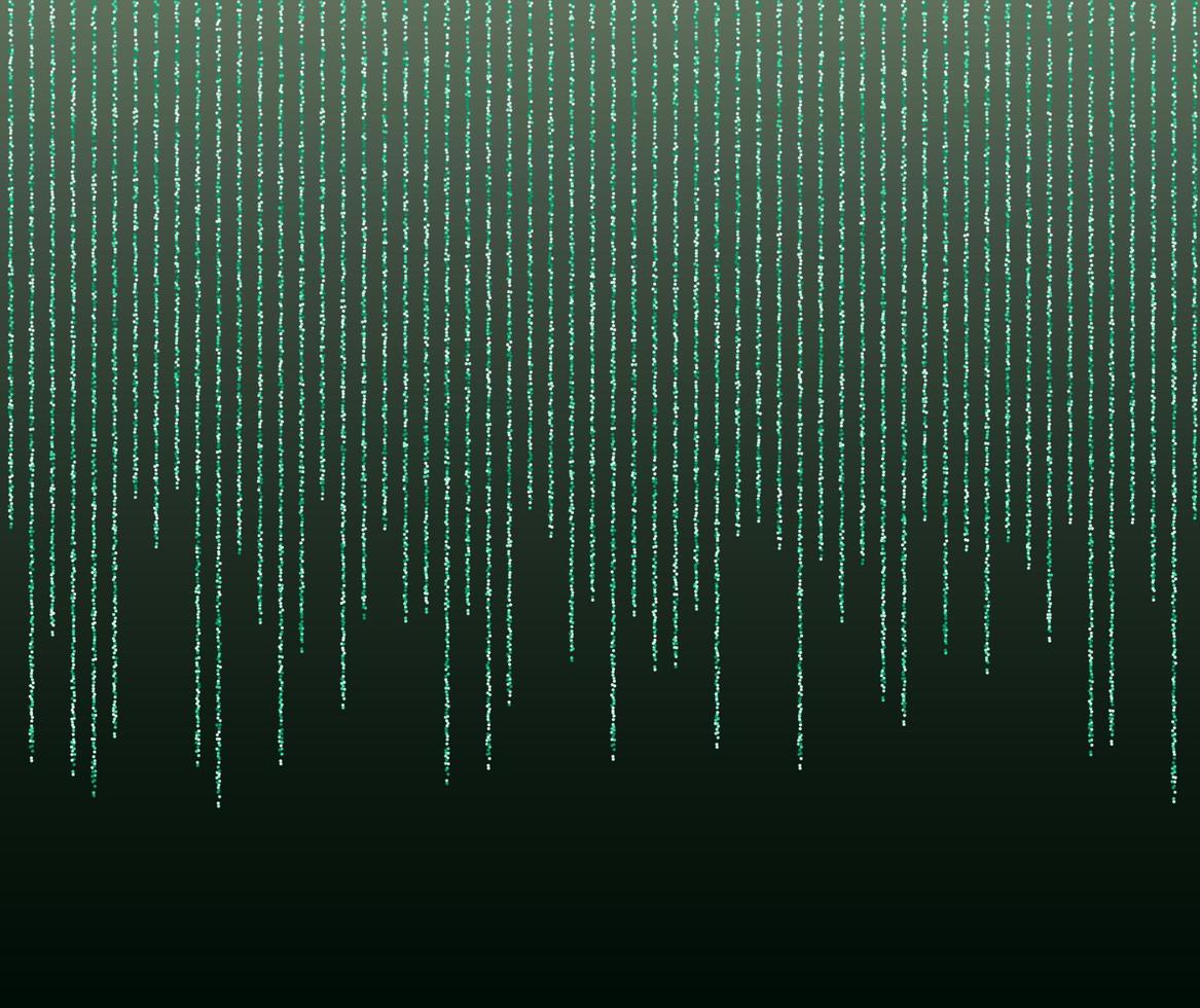 green glitter garlands hanging background vector illustration. green dust elements falling down, flying circle confetti lines.