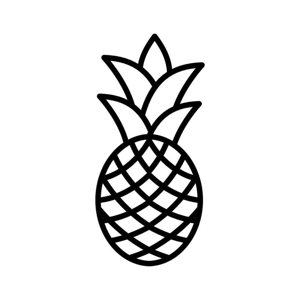 Outline, simple vector pineapple icon isolated on white background.