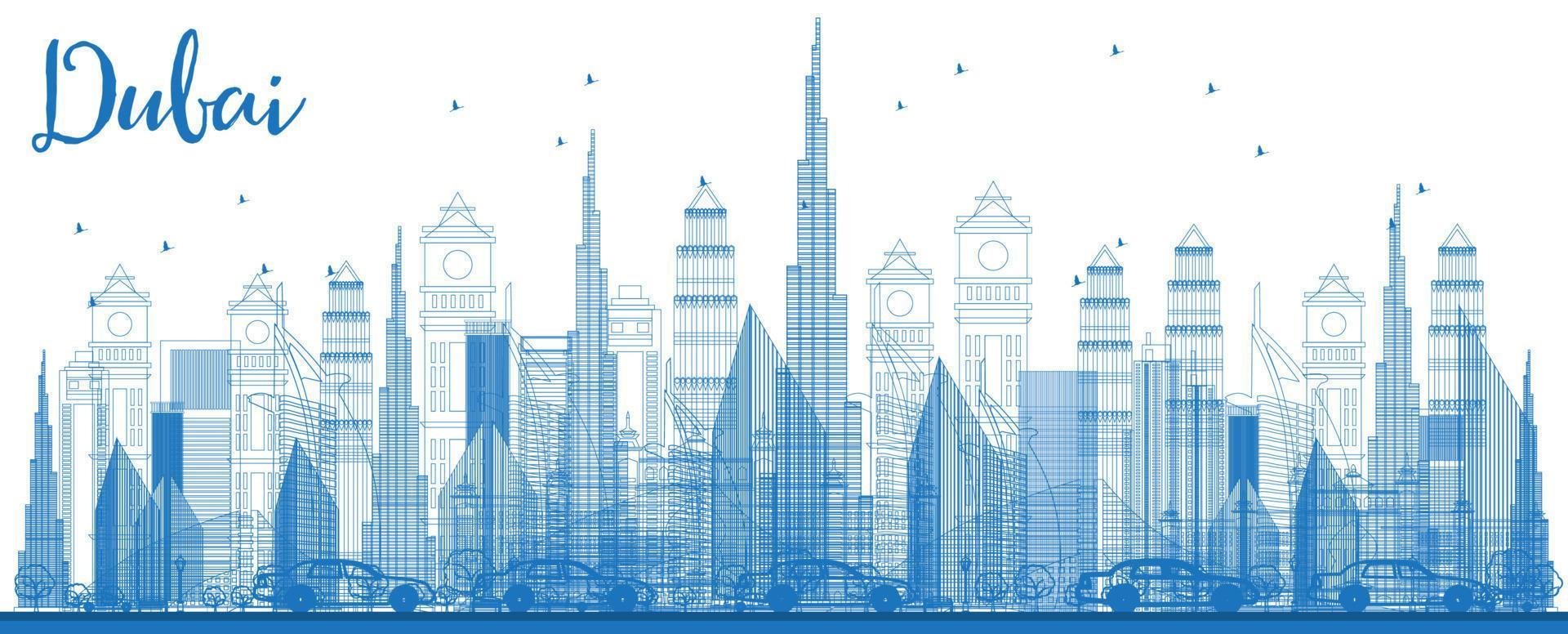 Outline Dubai Skyline with City Skyscrapers. vector