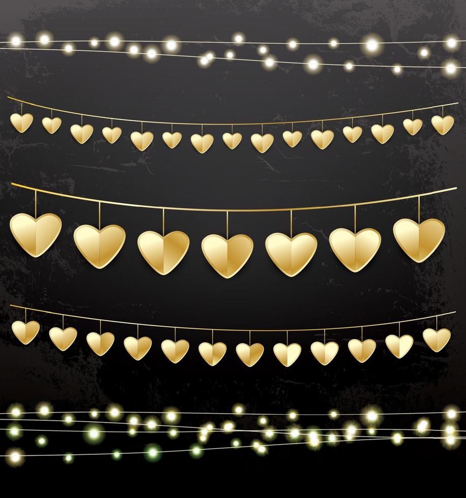 Garlands with Golden Hearts. vector