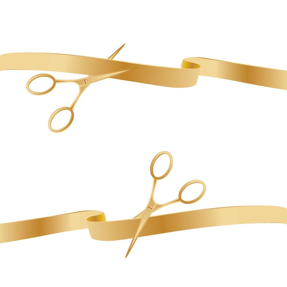 Golden Scissors Cutting Ceremony Ribbons. vector