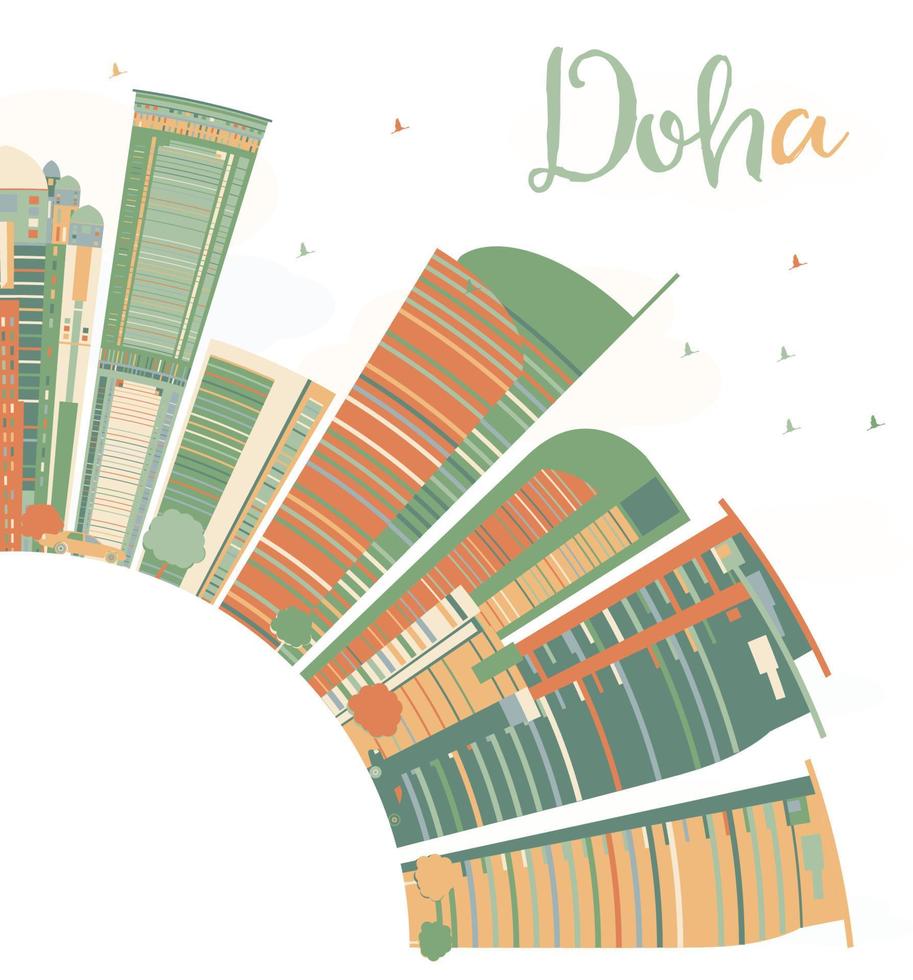 horizonte abstracto de doha con rascacielos de color y espacio de copia. vector