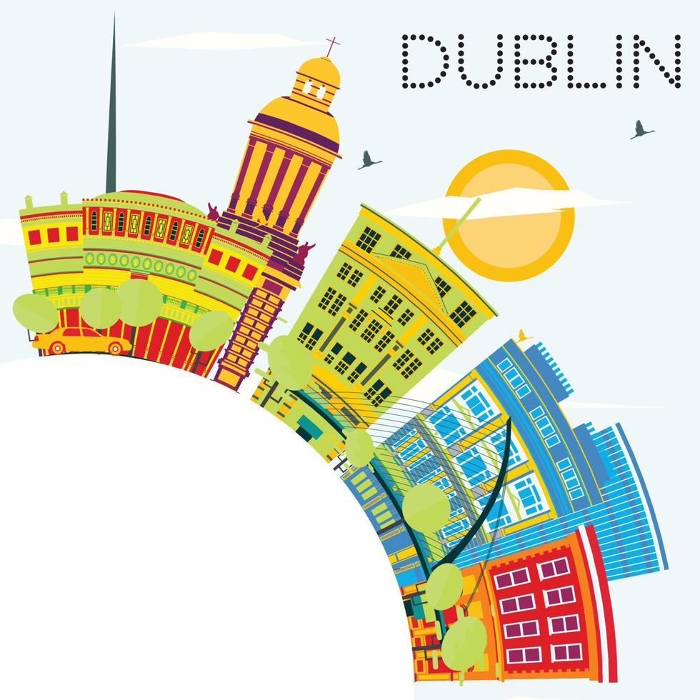 Dublin Skyline with Color Buildings, Blue Sky and Copy Space. vector