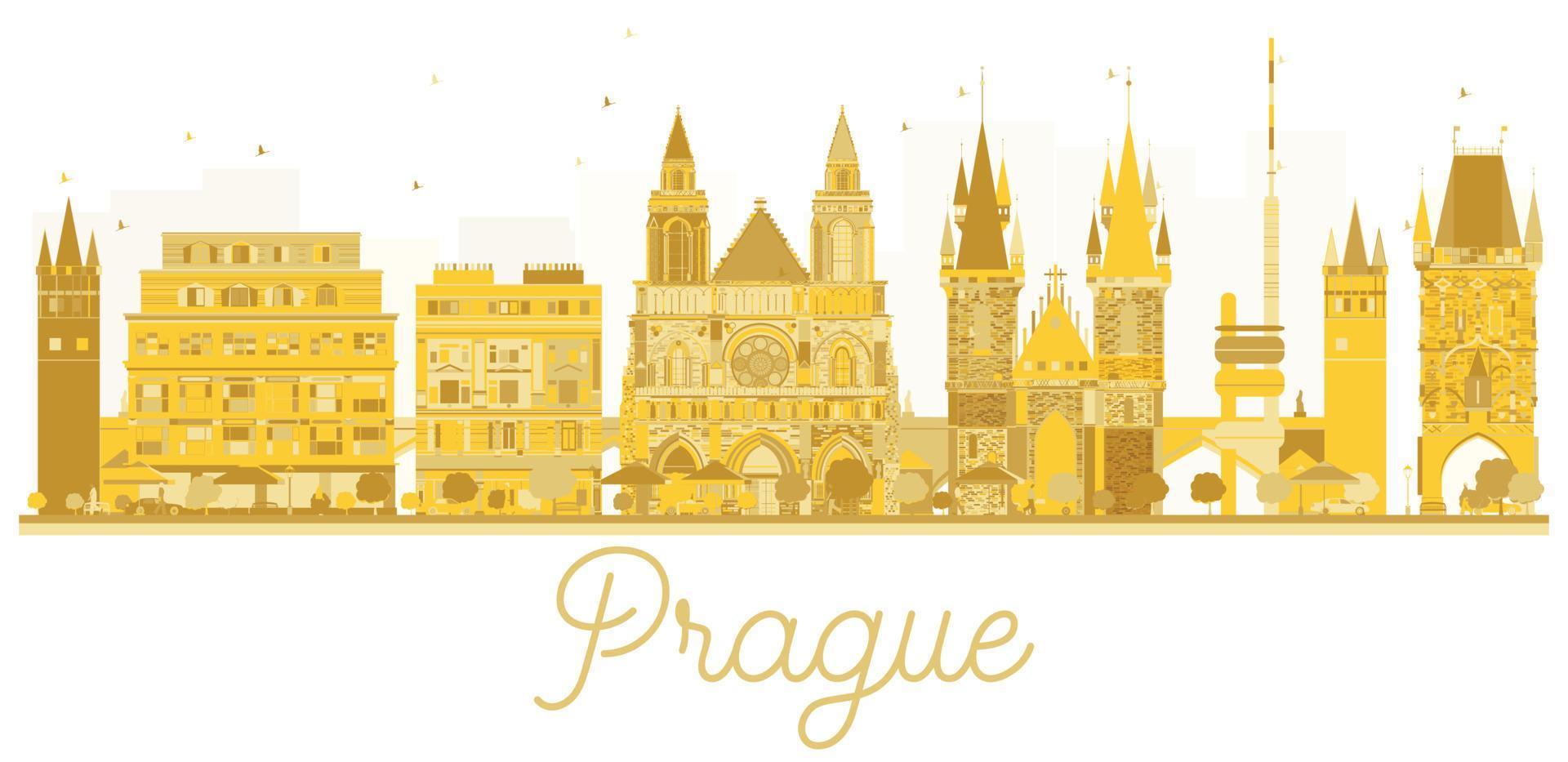 Prague City skyline golden silhouette. vector