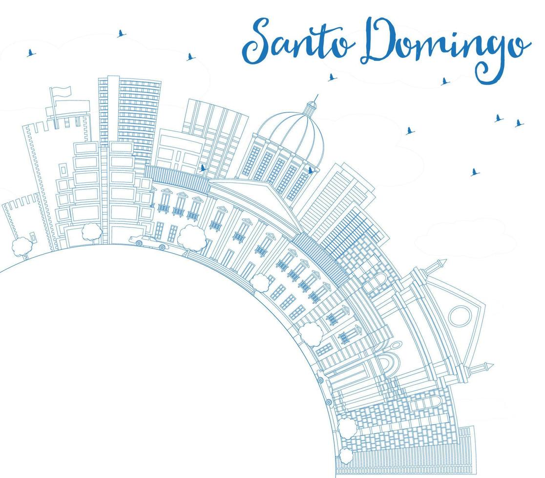 delinee el horizonte de santo domingo con edificios azules y copie el espacio. vector