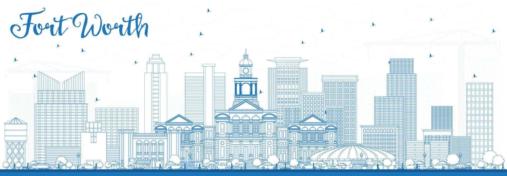 esbozar el horizonte de fortworth con edificios azules. vector