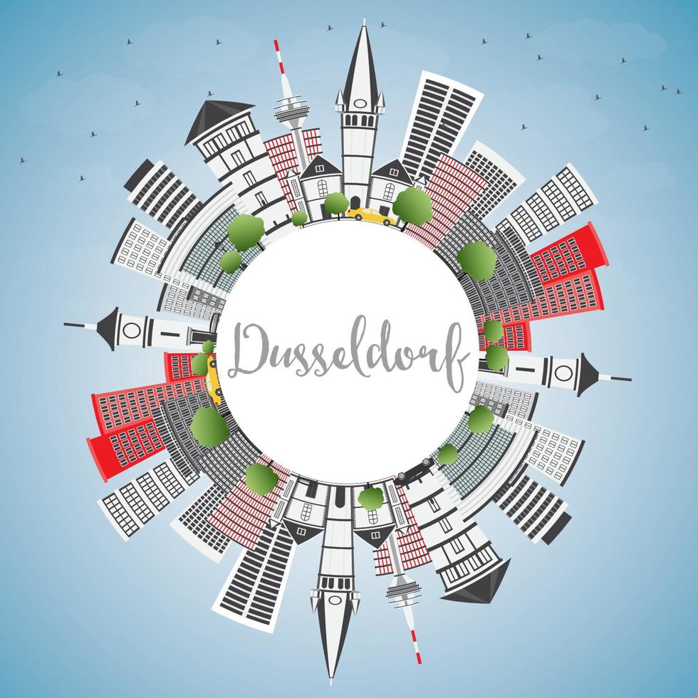 Dusseldorf Skyline with Gray Buildings, Blue Sky and Copy Space. vector