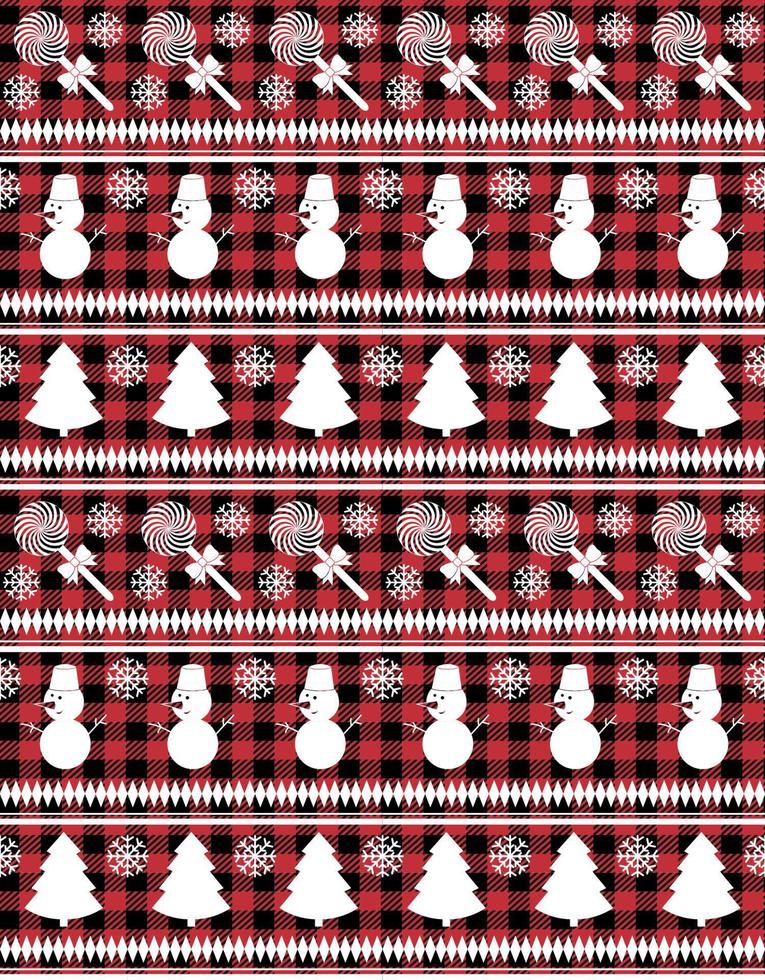 Buffalo plaid Christmas Jingle Bells on the background of the music page. Festive seamless pattern. Vector illustration.