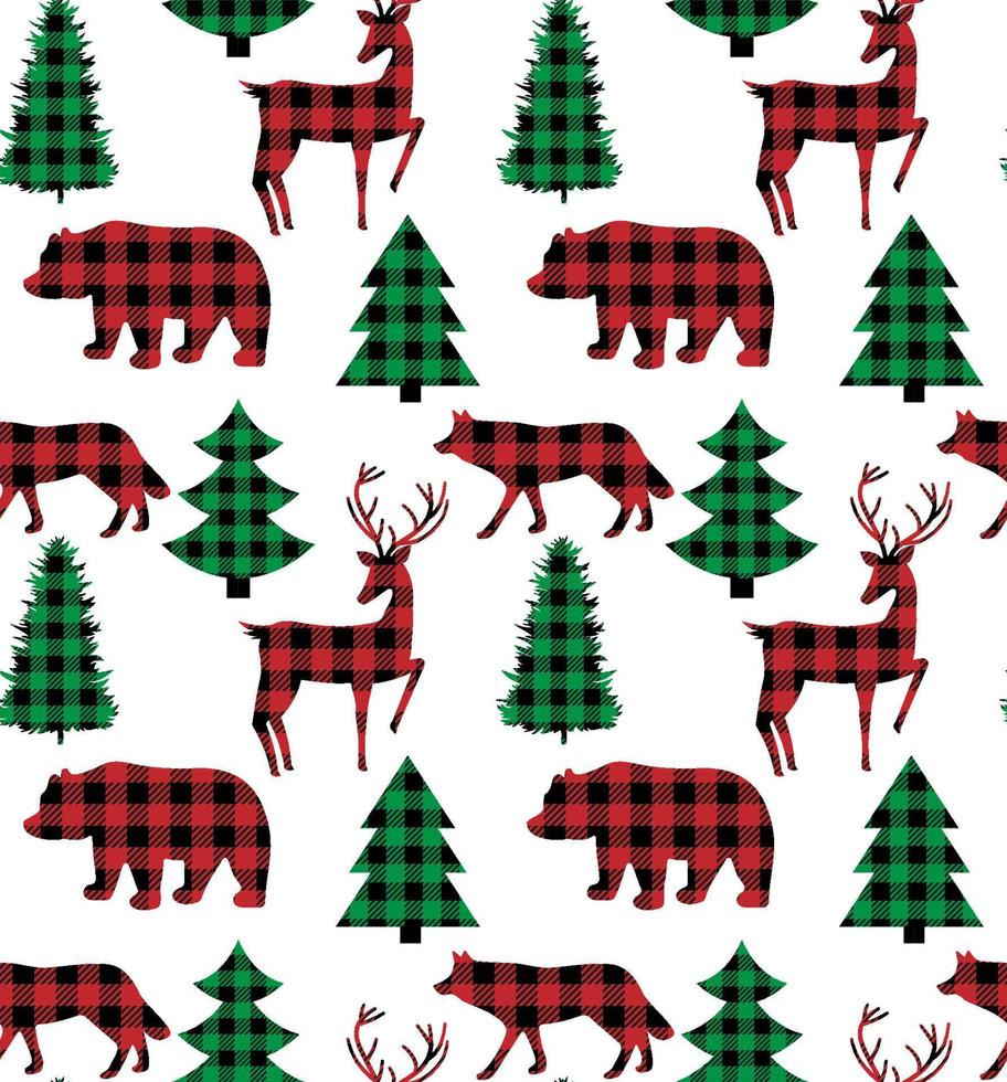 Buffalo Plaid Christmas and New Year s pattern in a convertible carries a Christmas tree. vector