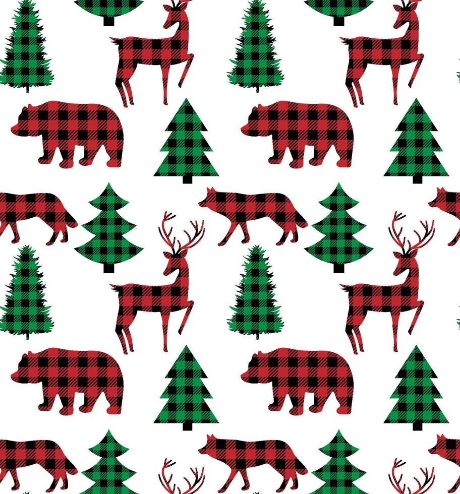 Buffalo Plaid Christmas and New Year s pattern in a convertible carries a Christmas tree. vector