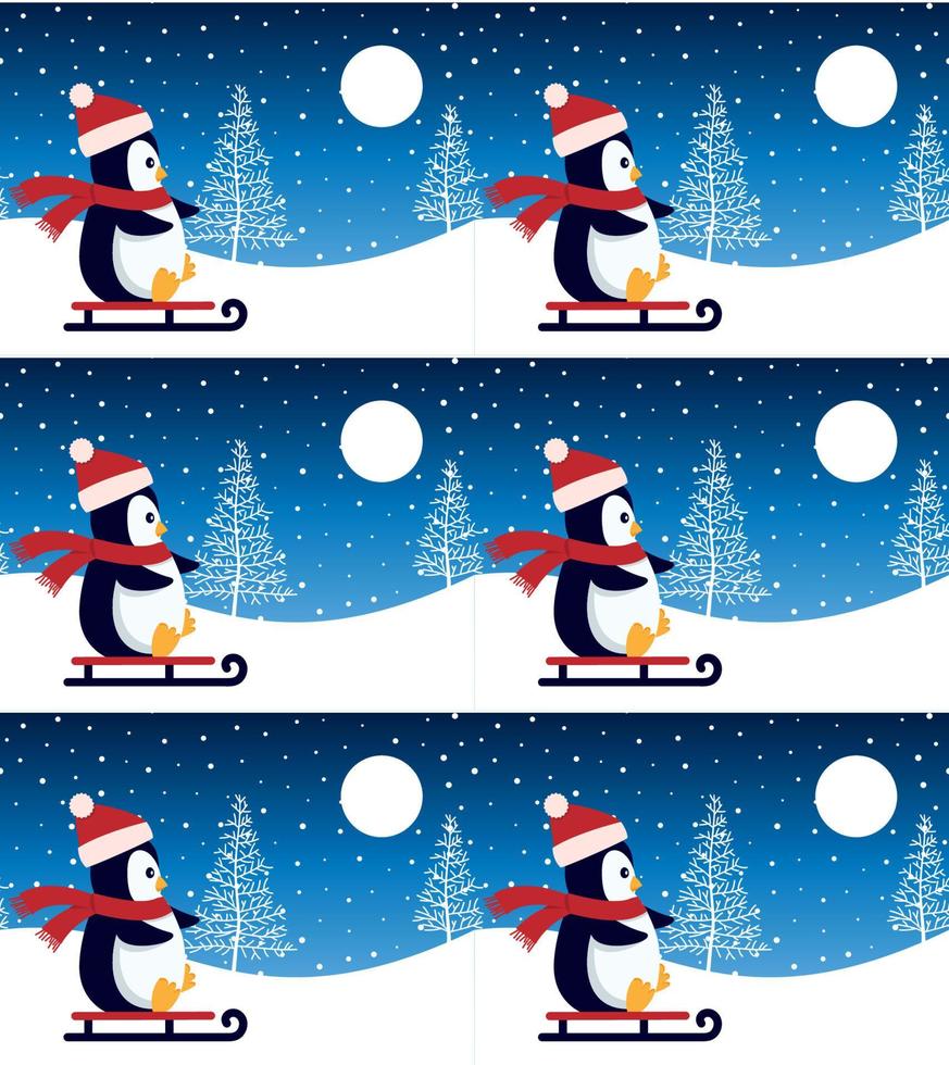 Cute penguin in Christmas and New Year winter seamless pattern. vector