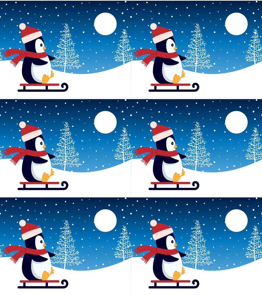 Cute penguin in Christmas and New Year winter seamless pattern. vector