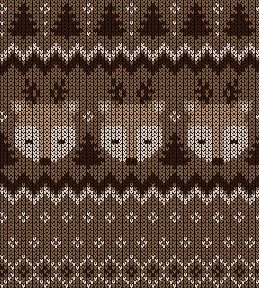 Knitted Christmas and New Year pattern. Wool Knitting Sweater Design. Wallpaper wrapping paper textile print. Eps 10 vector