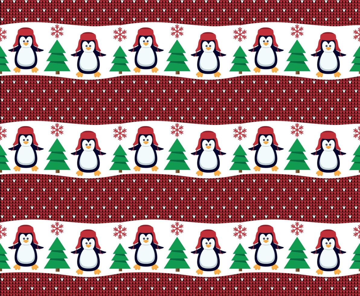 Knitted Christmas and New Year pattern in penguin esp 10 vector