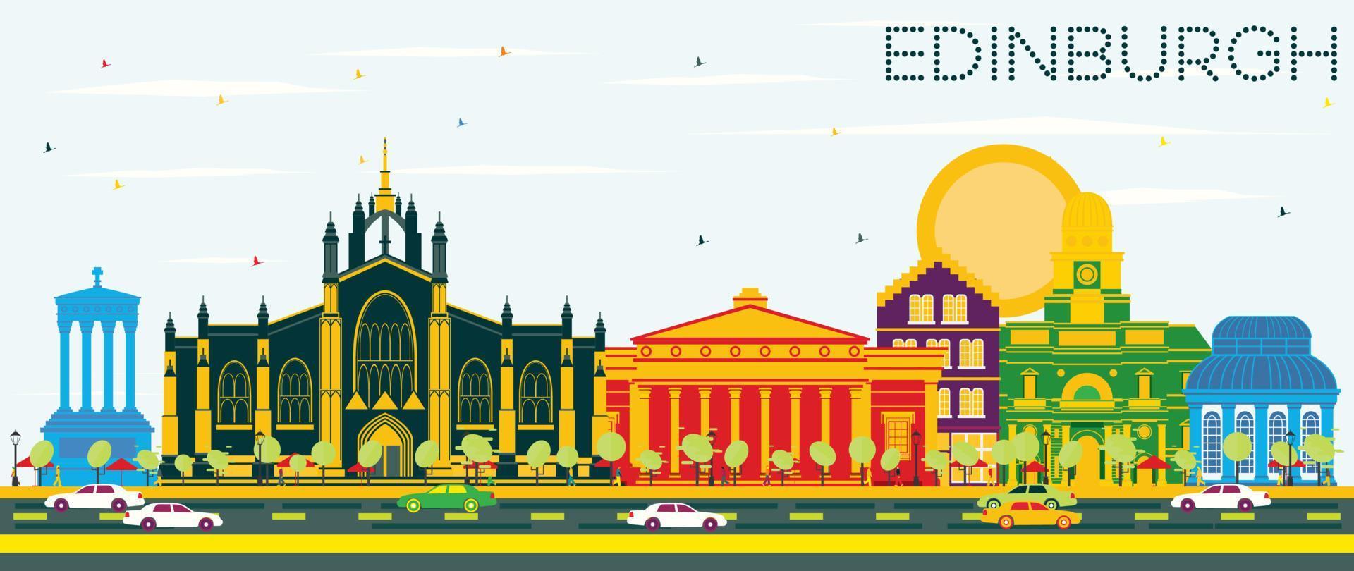 Edinburgh Scotland Skyline with Color Buildings and Blue Sky. vector