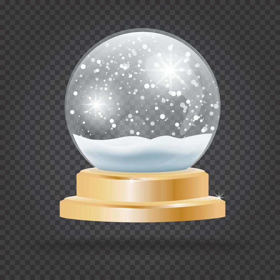 bola de cristal de navidad con nieve sobre fondo transparente. vector