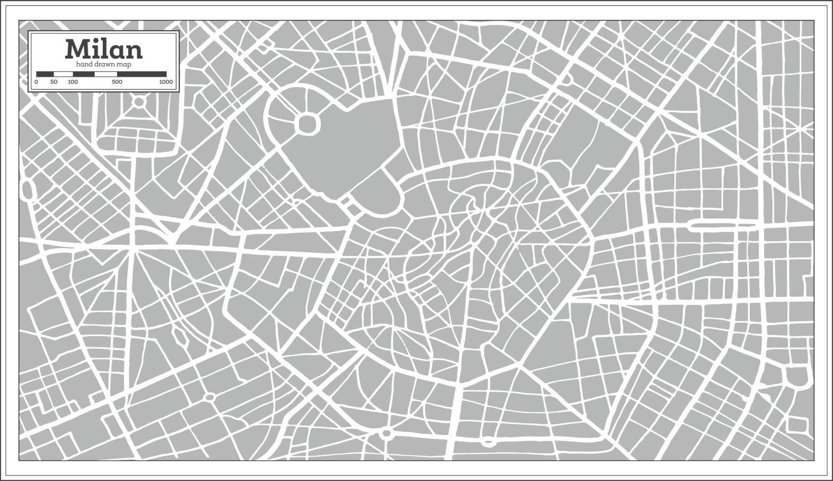 mapa de Milán en estilo retro. dibujado a mano. vector