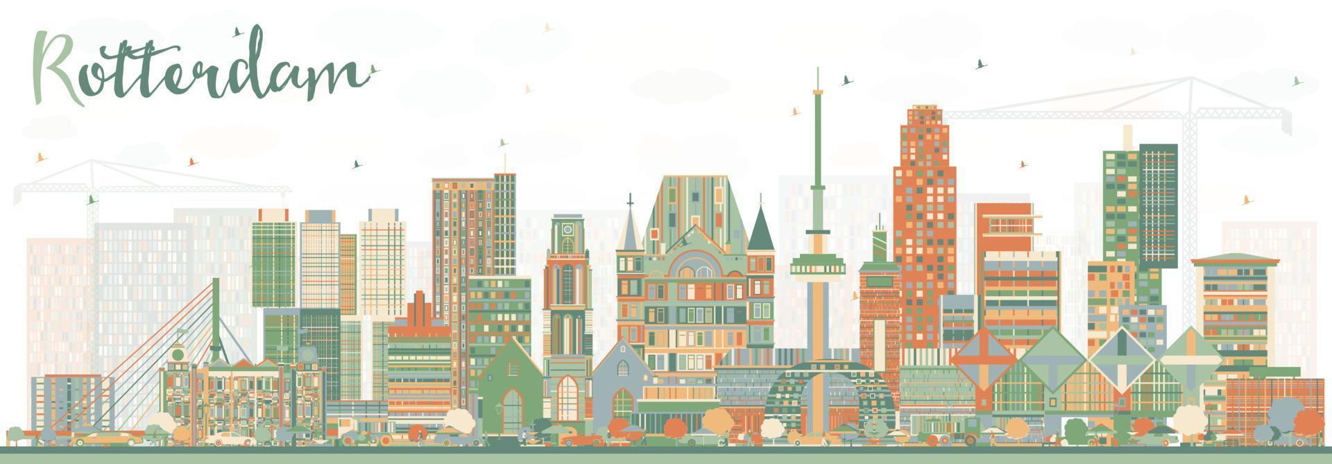 Rotterdam Netherlands Skyline with Color Buildings. vector