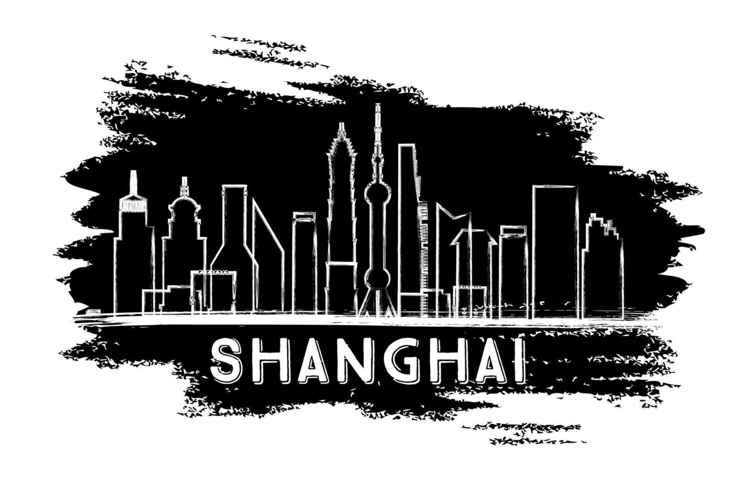 Shanghai Skyline Silhouette. Hand Drawn Sketch. vector