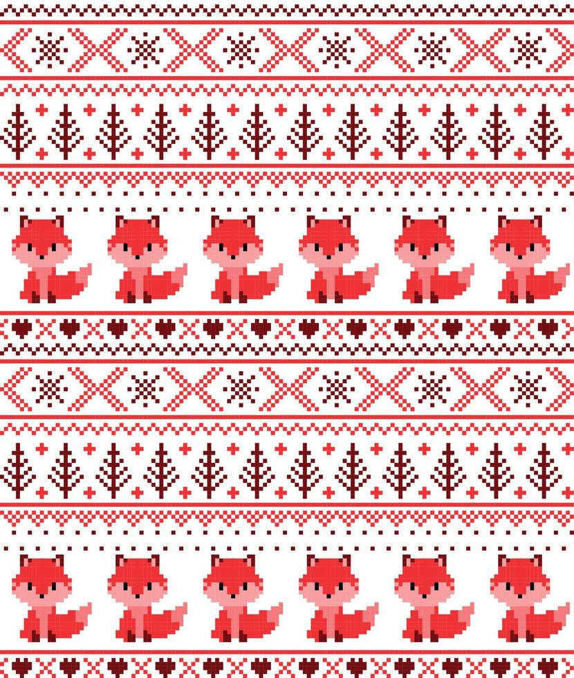 New Year's Christmas pattern pixel with foxes vector illustration