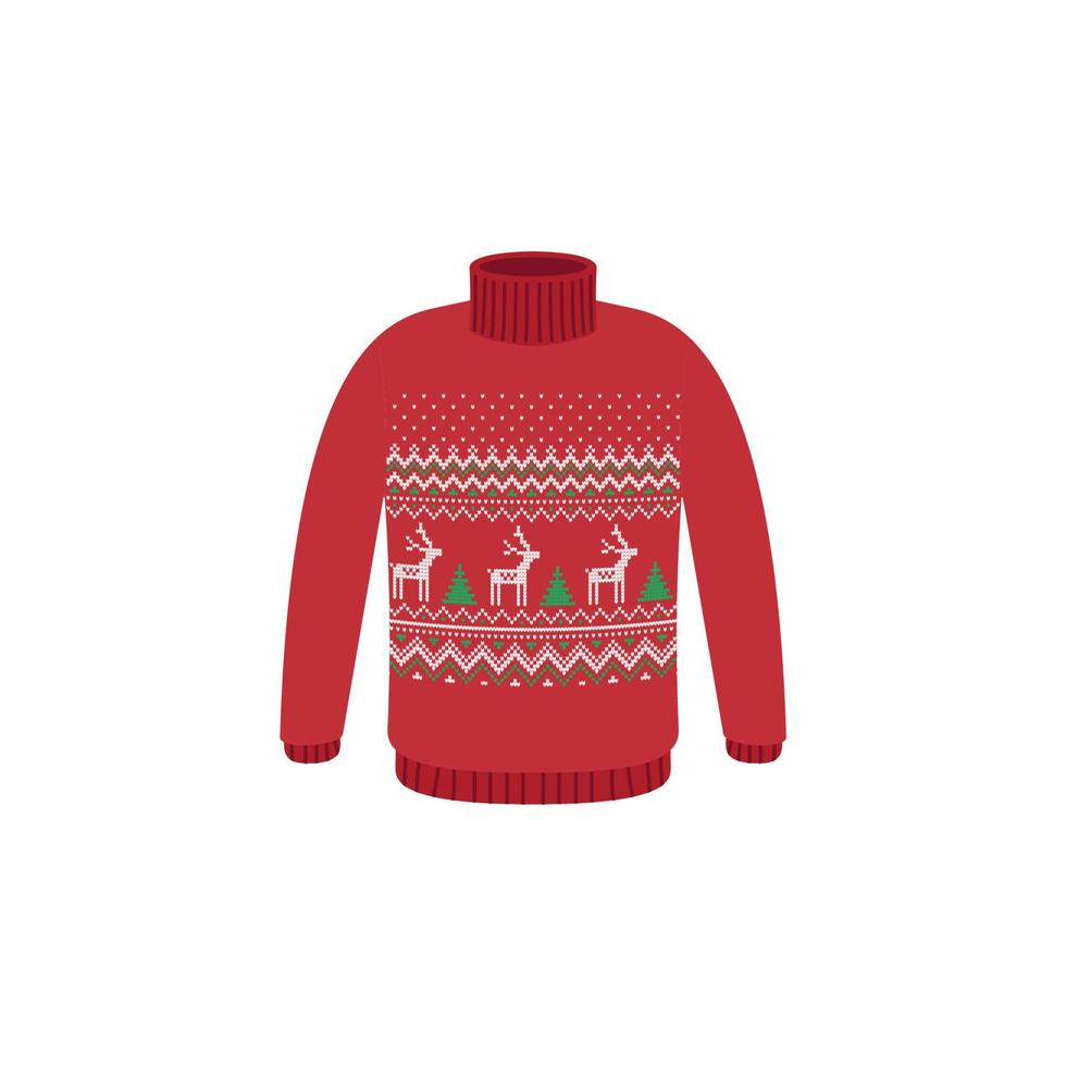Vector ugly sweaters for Christmas party. Knitted jumpers with winter patterns esp