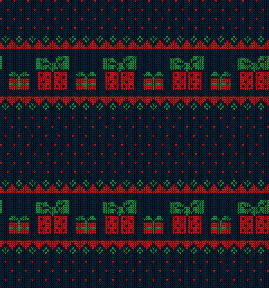Knitted Christmas and New Year pattern in cow. Wool Knitting Sweater Design. Wallpaper wrapping paper textile print. vector