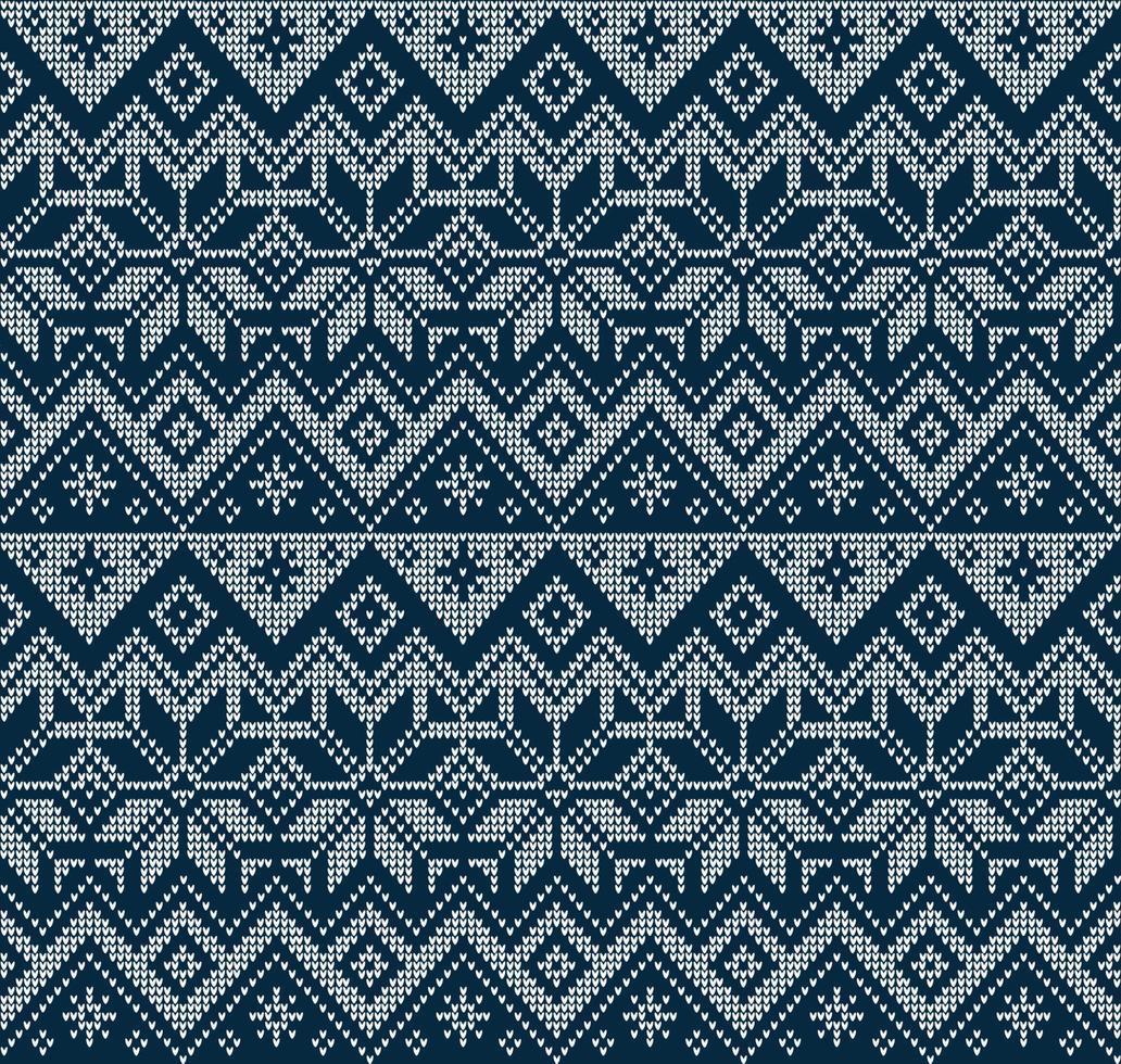 Knitted Christmas and New Year pattern. Wool Knitting Sweater Design. Wallpaper wrapping paper textile print. vector