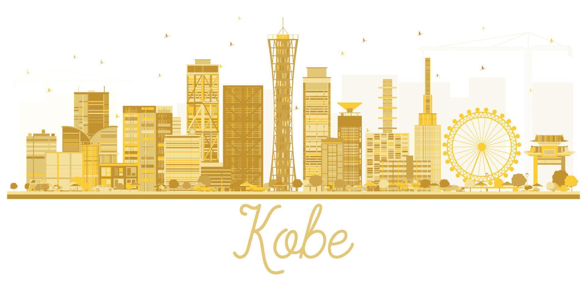 silueta dorada del horizonte de la ciudad de kobe japón. vector